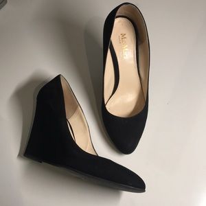 Max Mara black suede wedge pumps